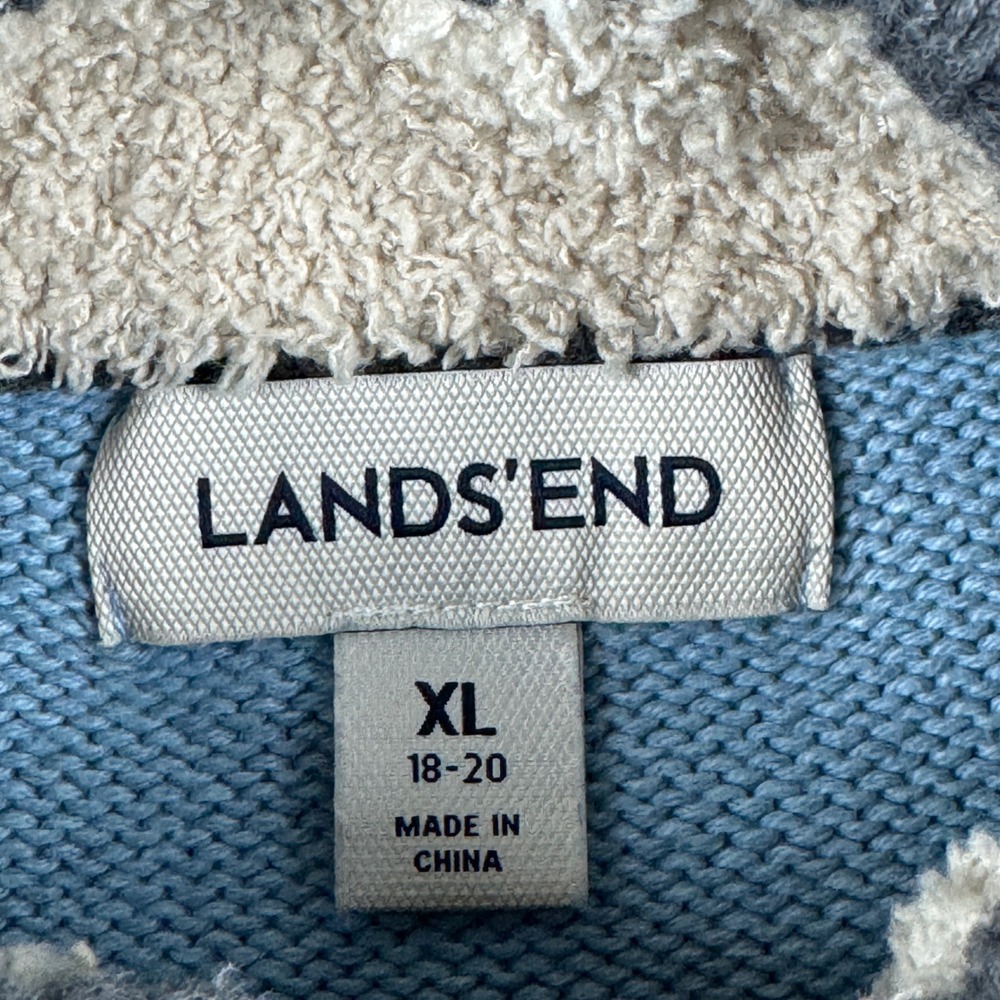 Lands End Boys Blue White Knit Sweater Sherpa Lined Collar Button Neck XL 18-20 - Picture 3 of 14
